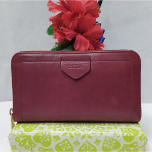 Desa Burgundy Leather Zip Around Credit Card Wallet